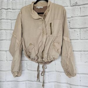Young Fabulous & Broke Khaki Clara Drawstring Utility Jacket Bomber Full Zip M